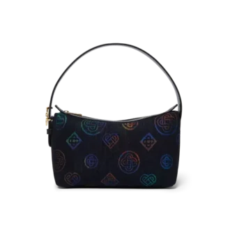 Bolso de cuero azul con logotipo