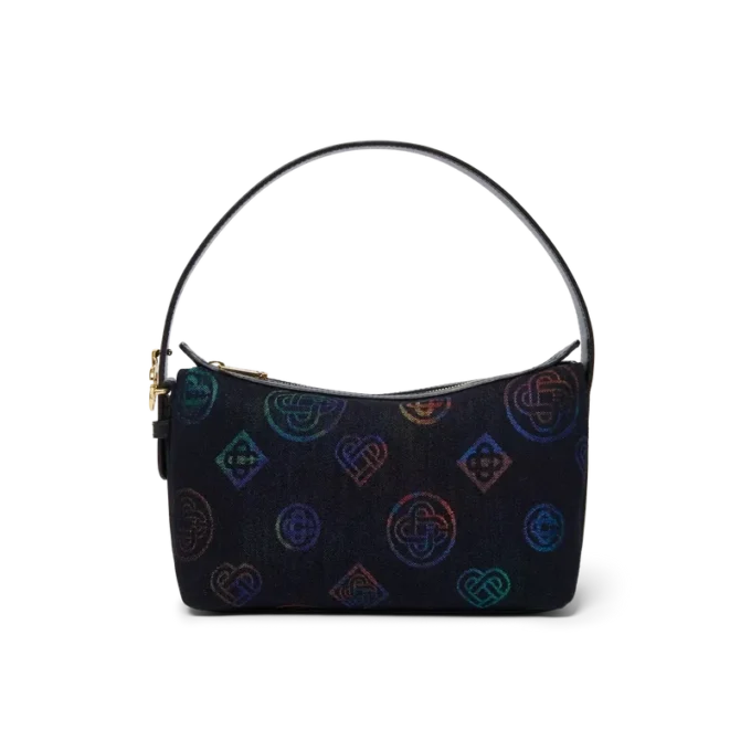 Bolso de cuero azul con logotipo