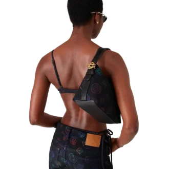 Bolso de cuero azul con logotipo