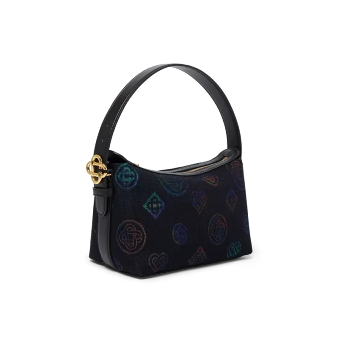 Bolso de cuero azul con logotipo