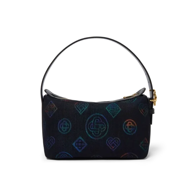 Bolso de cuero azul con logotipo