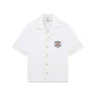 Camisa clásica de rizo de manga corta en blanco