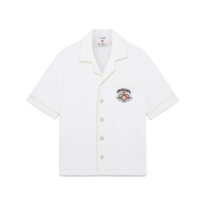 Camisa clásica de rizo de manga corta en blanco