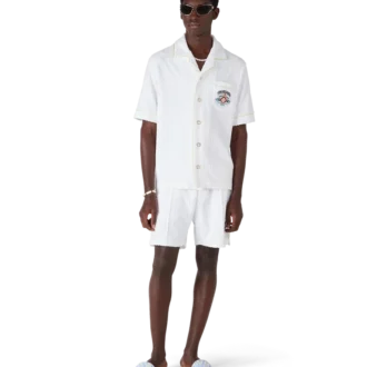 Camisa clásica de rizo de manga corta en blanco