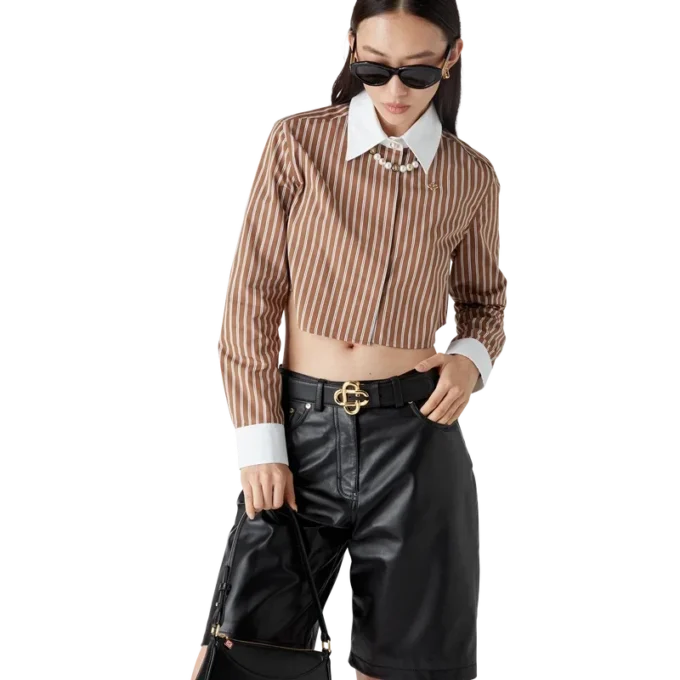 Camisa corta de manga larga a rayas