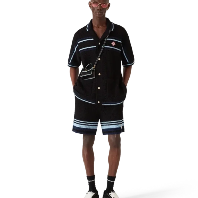 Camisa de algodón de ganchillo de tenis de pantalón corto