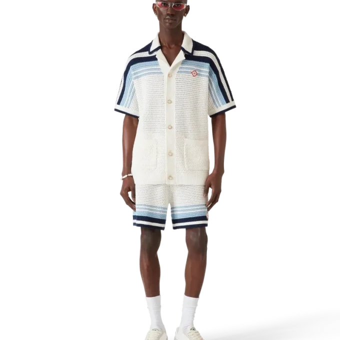 Camisa de algodón de ganchillo de tenis de pantalón corto