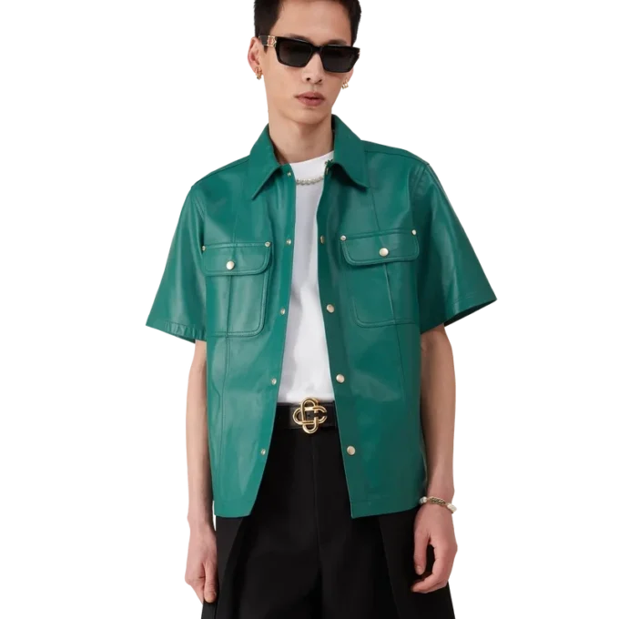 Camisa de cuero de manga corta
