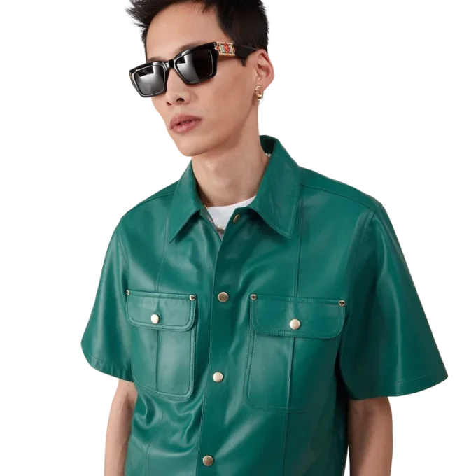 Camisa de cuero de manga corta