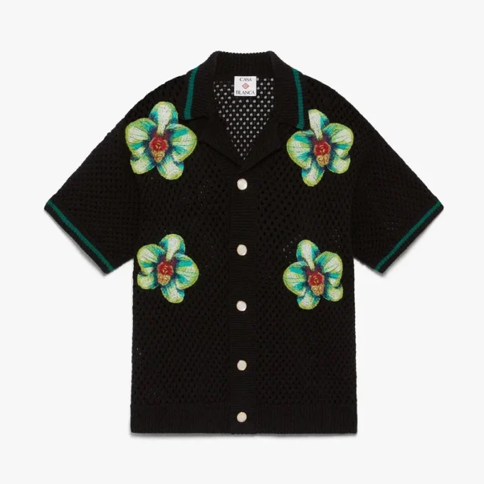 Camisa de ganchillo de pantalones cortos con bordado Glitch Orchid