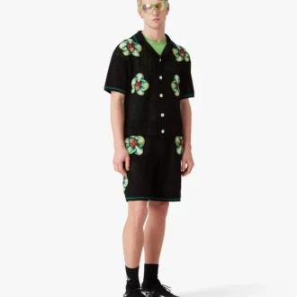 Camisa de ganchillo de pantalones cortos con bordado Glitch Orchid