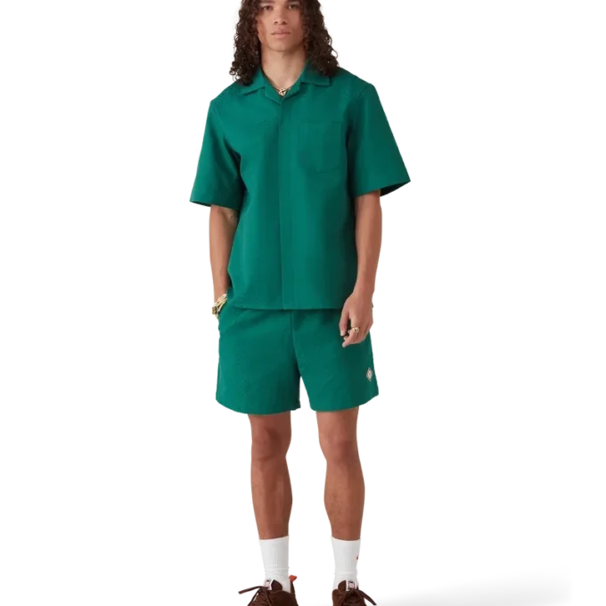 Camisa de jacquard de algodón con monograma y pantalones cortos