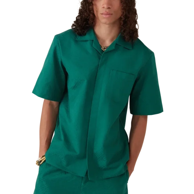 Camisa de jacquard de algodón con monograma y pantalones cortos