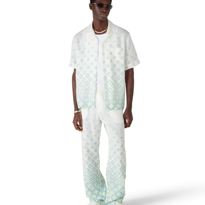 Camisa de lino de manga corta con monograma degradado