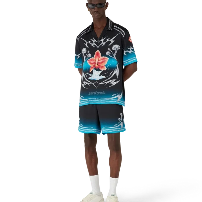 Camisa de manga corta de satén de seda Blades Camisa de manga corta de satén de seda Blades