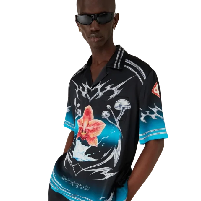 Camisa de manga corta de satén de seda Blades Camisa de manga corta de satén de seda Blades