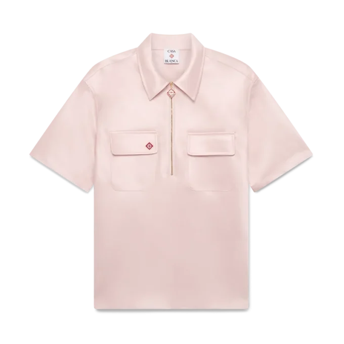 Camisa de pantalón corto con cremallera de un cuarto de satén Camisa de pantalón corto con cremallera de un cuarto de satén