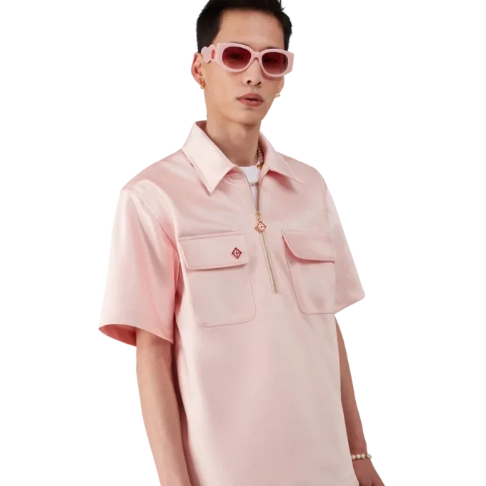 Camisa de pantalón corto con cremallera de un cuarto de satén Camisa de pantalón corto con cremallera de un cuarto de satén