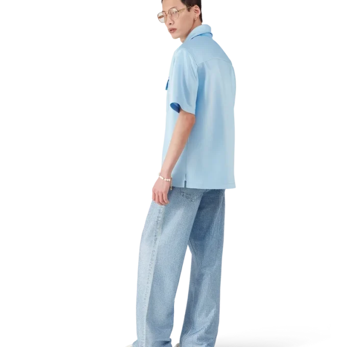 Camisa de pantalón corto con cremallera de un cuarto de satén