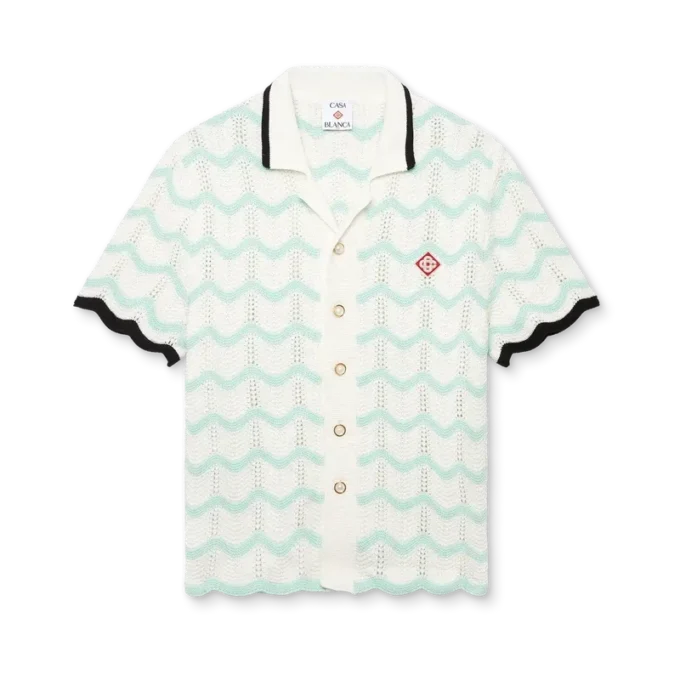 Camisa de pantalón corto de algodón de ganchillo con diseño de ondas degradadas