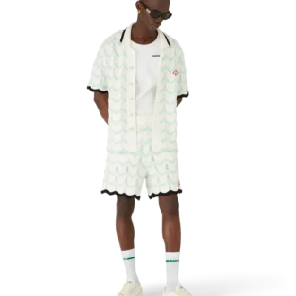 Camisa de pantalón corto de algodón de ganchillo con diseño de ondas degradadas