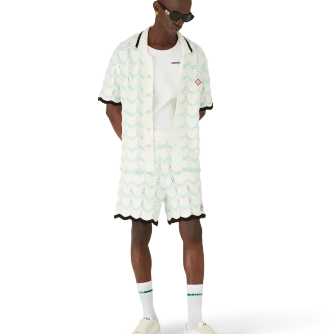 Camisa de pantalón corto de algodón de ganchillo con diseño de ondas degradadas