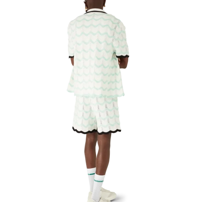 Camisa de pantalón corto de algodón de ganchillo con diseño de ondas degradadas