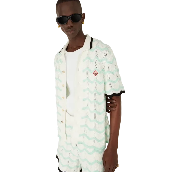 Camisa de pantalón corto de algodón de ganchillo con diseño de ondas degradadas