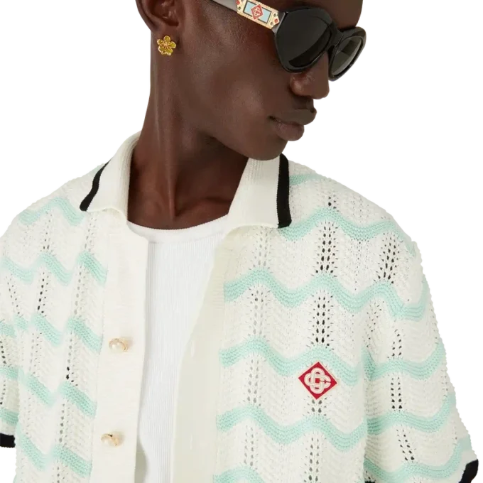 Camisa de pantalón corto de algodón de ganchillo con diseño de ondas degradadas