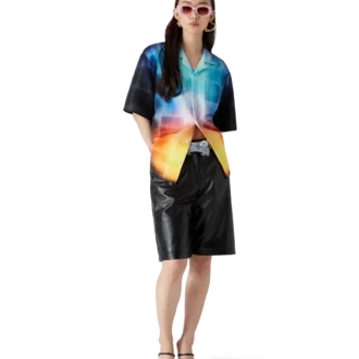 Camisa de pantalón corto de mezcla de viscosa con estampado de cuadros degradados