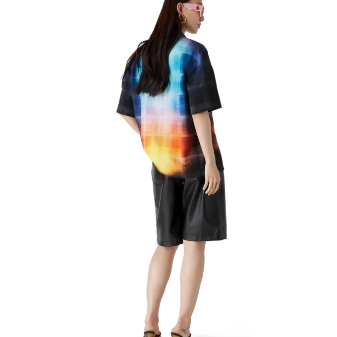 Camisa de pantalón corto de mezcla de viscosa con estampado de cuadros degradados