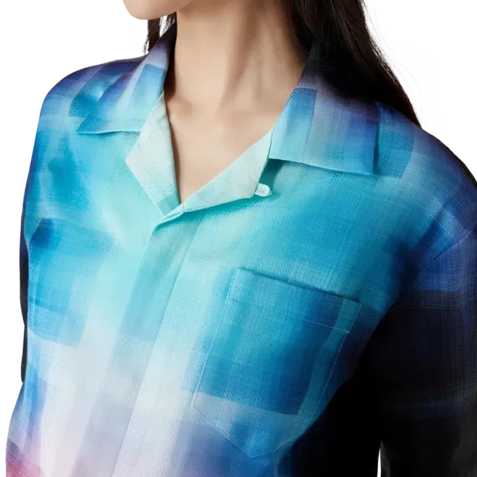 Camisa de pantalón corto de mezcla de viscosa con estampado de cuadros degradados