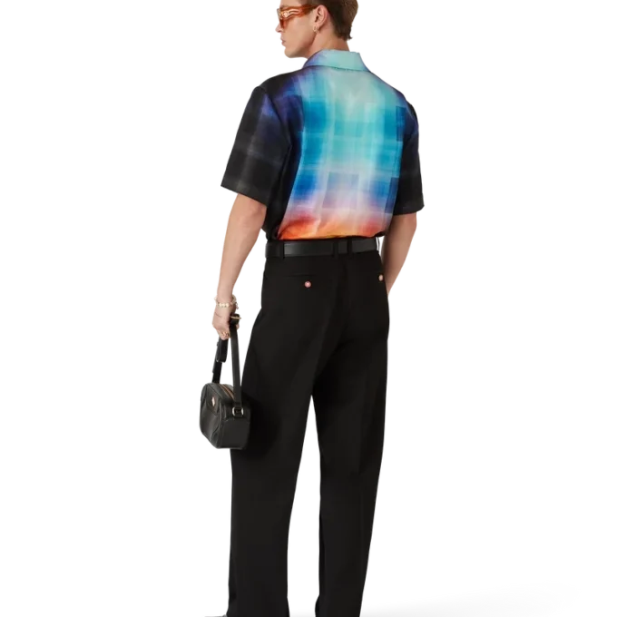 Camisa de pantalón corto de mezcla de viscosa con estampado de cuadros degradados