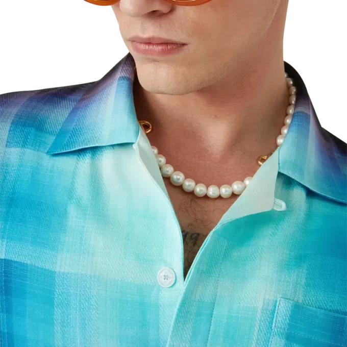 Camisa de pantalón corto de mezcla de viscosa con estampado de cuadros degradados