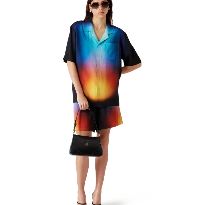 Camisa de pantalón corto de seda con estampado degradado