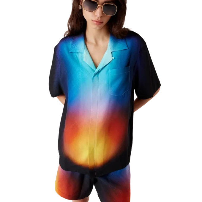Camisa de pantalón corto de seda con estampado degradado