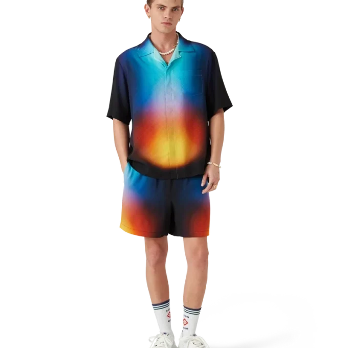 Camisa de pantalón corto de seda con estampado degradado