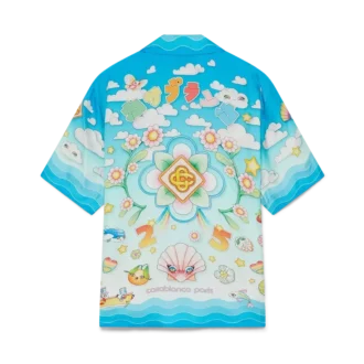 Camisa de sarga de seda de manga corta con motivo kawaii