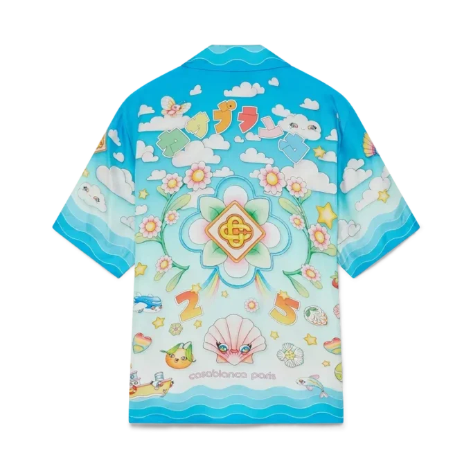 Camisa de sarga de seda de manga corta con motivo kawaii