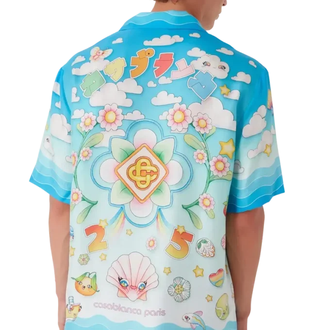 Camisa de sarga de seda de manga corta con motivo kawaii