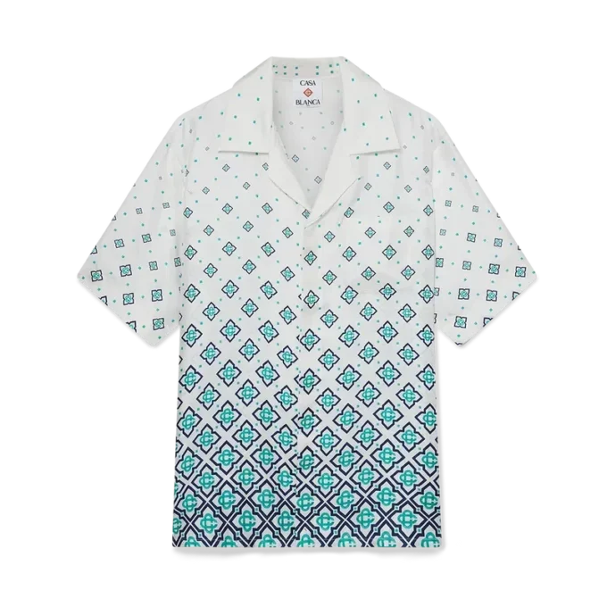 Camisa de seda de manga corta con monograma degradado