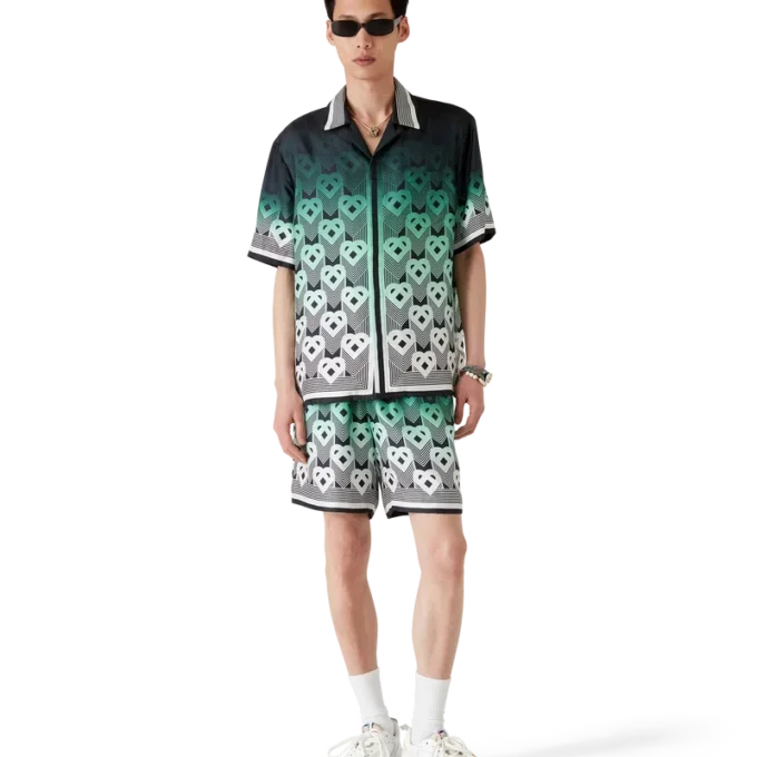 Camisa de seda de manga corta con monograma degradado