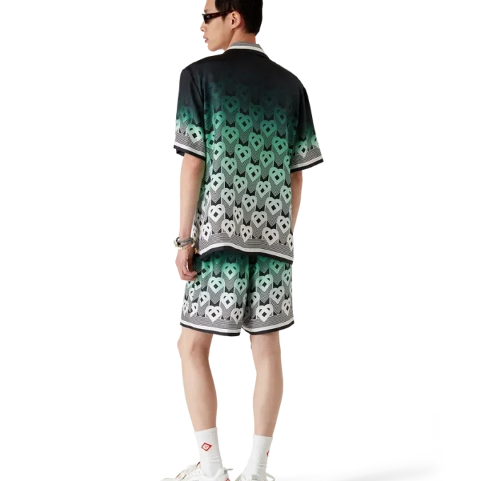 Camisa de seda de manga corta con monograma degradado