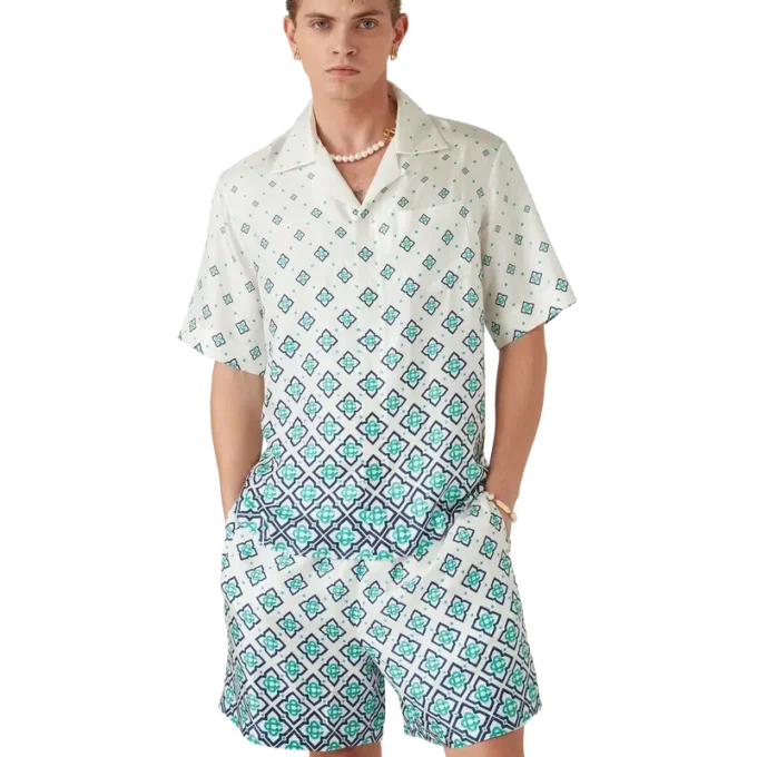 Camisa de seda de manga corta con monograma degradado