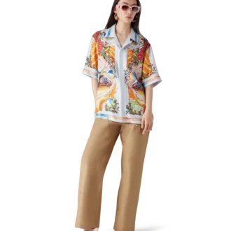 Camisa de seda de manga corta La Tornade De Rose en pantalón corto