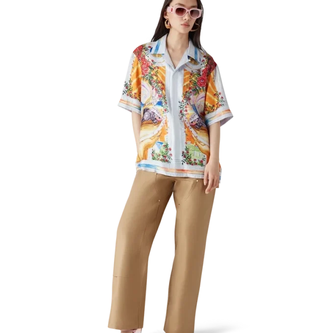 Camisa de seda de manga corta La Tornade De Rose en pantalón corto Camisa de seda de manga corta La Tornade De Rose en pantalón corto