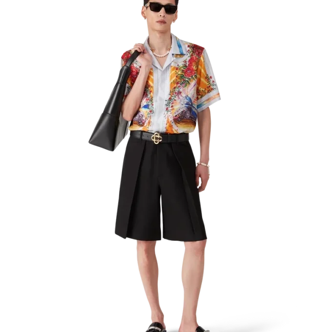 Camisa de seda de manga corta La Tornade De Rose en pantalón corto Camisa de seda de manga corta La Tornade De Rose en pantalón corto