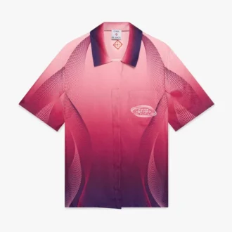 Camisa de seda de pantalón corto con cuello cubano y degradado en color berenjena