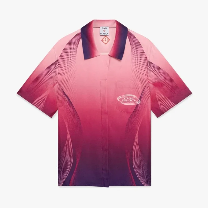 Camisa de seda de pantalón corto con cuello cubano y degradado en color berenjena