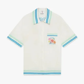 Camisa de seda de pantalón corto con cuello cubano y estampado floral